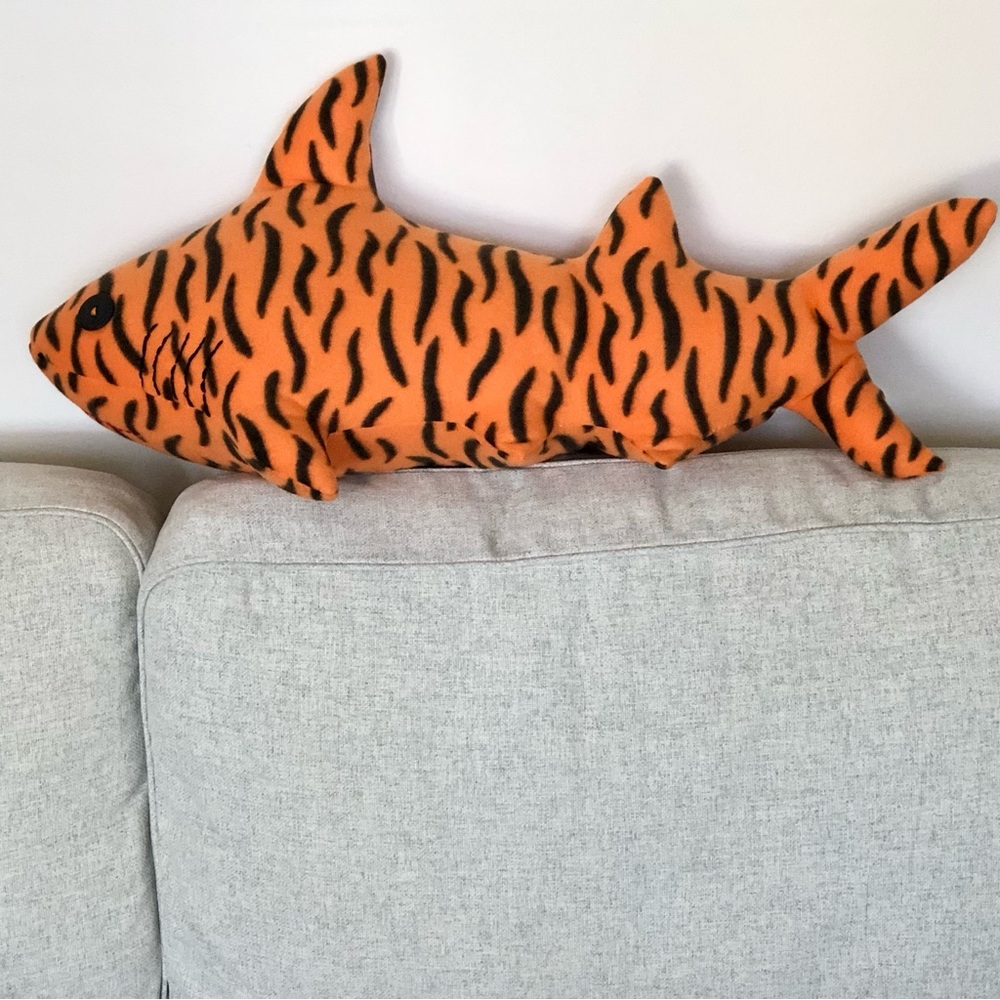 Tiger shark pillow plush micro fleece stuffed plushie hand made